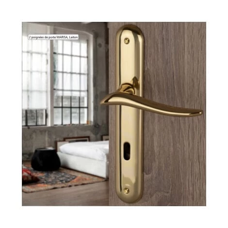 Poignée De Porte Intérieure Design En Laiton Poli Sur Plaque Clé L Entraxe 195 Mm, MARISA 1 Poignée De Porte Intérieure Design En Laiton Poli Sur Plaque Clé L Entraxe 195 Mm, MARISA
