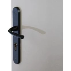 Ensemble Poignée De Porte Perney En Zamak Sur Plaque Acier Avec Trou Cylindre Décor Noir/mat