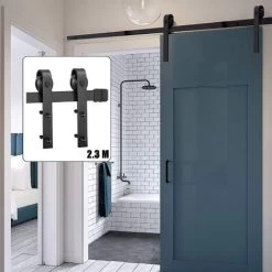 230cm Kit De Rail Pour Porte Coulissante - Poulie Ensemble Industriel Pour Porte Suspendue En Aciler Système Noir -Portes Et Fenêtres Magasin 16894677 4