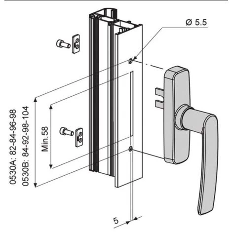 Poignée Crémone Menuiserie Aluminium à 1 Fourche GEA Blanc 9010 3 Poignée Crémone Menuiserie Aluminium à 1 Fourche GEA Blanc 9010 – Image 3