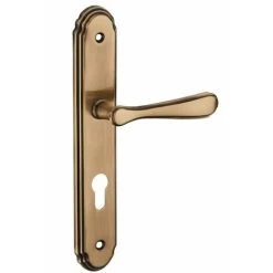 Serrurerie De Picardie - Ensemble De Poignées Pour Porte D'entrée Arthemis Trou De Cylindre, Entr'axes 195mm, Laiton Patiné