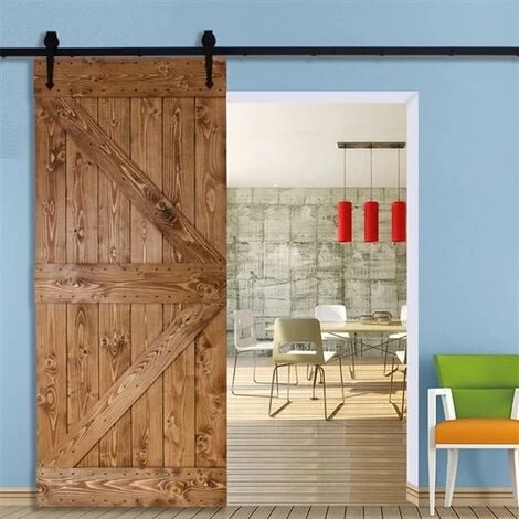 Yaheetech 6FT/183cm Quincaillerie Kit De Porte Coulissante Rail Porte Suspendu Système De Porte Coulissante Hardware Complet Ensemble Industriel 2 Yaheetech 6FT/183cm Quincaillerie Kit De Porte Coulissante Rail Porte Suspendu Système De Porte Coulissante Hardware Complet Ensemble Industriel – Image 2