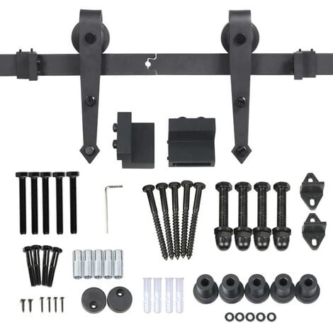 Yaheetech 6FT/183cm Quincaillerie Kit De Porte Coulissante Rail Porte Suspendu Système De Porte Coulissante Hardware Complet Ensemble Industriel 4 Yaheetech 6FT/183cm Quincaillerie Kit De Porte Coulissante Rail Porte Suspendu Système De Porte Coulissante Hardware Complet Ensemble Industriel – Image 4