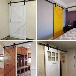 STOEX 1.8M Quincaillerie Kit De Rail Suspendu Porte Coulissante, Ensemble Industriel Hardware Kit Pour Porte Suspendue En Bois Système De Porte Avec Roulettes Et Rail -Portes Et Fenêtres Magasin 29017129 4