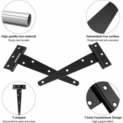 Charnières à Sangle En T 2 Pièces Métal Porte Par Charnière Antirouille Porte De Grange Charnière Avec Vis Pour Clôtures En Bois Cabanons Boites Armoires Fenêtre 15cm/6 Pouce Noir -Portes Et Fenêtres Magasin 35840105 3