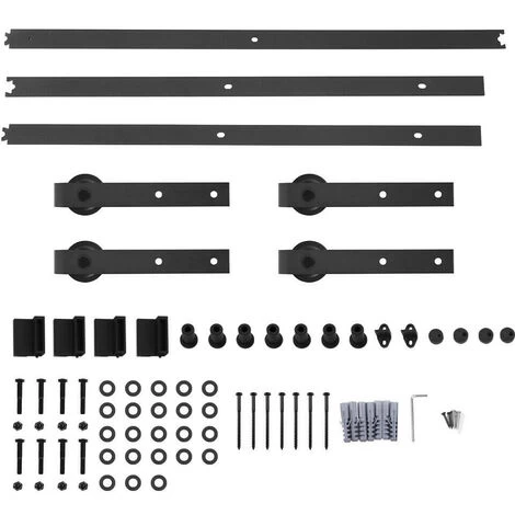 366CM Quincaillerie Kit De Rail Pour Double Porte Coulissante, Ensemble Industriel Hardware Kit Pour Porte Suspendue En Bois Système De Porte Avec Roulettes Et Rail(Style Classique) 3 366CM Quincaillerie Kit De Rail Pour Double Porte Coulissante, Ensemble Industriel Hardware Kit Pour Porte Suspendue En Bois Système De Porte Avec Roulettes Et Rail(Style Classique) – Image 3