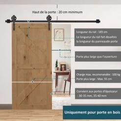 HOMCOM Kit De Porte Coulissante Système Galandage Pour Porte épaisseur 35-45 Ou 40-45 Mm Longueur Rail 1,83 M Charge Max. 100 Kg Acier Brun 8 HOMCOM Kit De Porte Coulissante Système Galandage Pour Porte épaisseur 35-45 Ou 40-45 Mm Longueur Rail 1,83 M Charge Max. 100 Kg Acier Brun -Portes Et Fenêtres Magasin 36988691 4