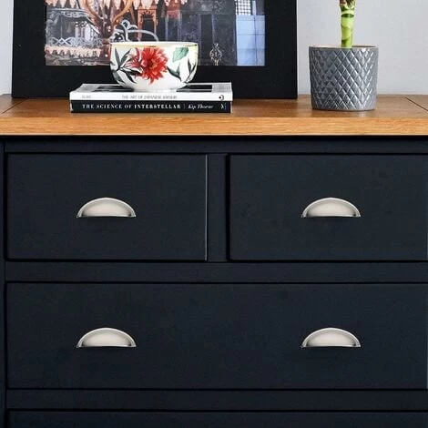 6 Poignées De La Porte De L'armoire D'emballage Tiroirs De Coquille Moderne, 76mm (3 Pouces) De Centres De Trou, Nickel Brossé 4 6 Poignées De La Porte De L'armoire D'emballage Tiroirs De Coquille Moderne, 76mm (3 Pouces) De Centres De Trou, Nickel Brossé – Image 4