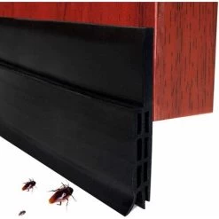 Bas De Porte Adhésif Souple Silicone Isolant Phonique Thermique Bande D'étanchéité Anti Bruit Poussière Stop à L'air Froid Anti Souris Fourmi Cafard Insectes (100cmx5cm Noir)
