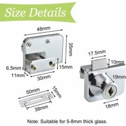 Lot De 2 Verrous De Porte En Verre En Alliage De Zinc Pour Porte De Placard En Verre Avec Clé à Double Ouverture Pour Porte En Verre De 5 à 8 Mm D'épaisseur (argent) -Portes Et Fenêtres Magasin 58180315 3