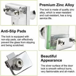 Lot De 2 Verrous De Porte En Verre En Alliage De Zinc Pour Porte De Placard En Verre Avec Clé à Double Ouverture Pour Porte En Verre De 5 à 8 Mm D'épaisseur (argent) -Portes Et Fenêtres Magasin 58180315 4
