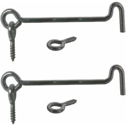 2x Crochets D'arrêt Avec Vis à œillet 4,3x120mm Acier Argenté Fermeture Porte Bois Contrevent Crochet Attache Vérou Verrou Blocage