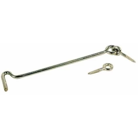 2x Crochets D'arrêt Avec Vis à œillet 4,3x120mm Acier Argenté Fermeture Porte Bois Contrevent Crochet Attache Vérou Verrou Blocage 2 2x Crochets D'arrêt Avec Vis à œillet 4,3x120mm Acier Argenté Fermeture Porte Bois Contrevent Crochet Attache Vérou Verrou Blocage – Image 2