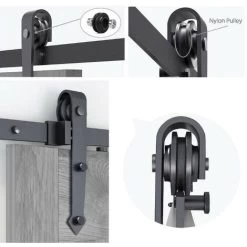Quincaillerie Kit De Rail Pour Double Porte Coulissante-366CM , Ensemble Industriel Hardware Kit Pour Porte Suspendue En Bois Système De Porte Avec Roulettes Et Rail