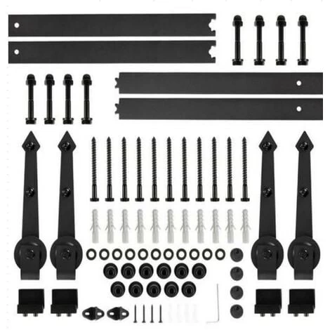 Quincaillerie Kit De Rail Pour Double Porte Coulissante-366CM , Ensemble Industriel Hardware Kit Pour Porte Suspendue En Bois Système De Porte Avec Roulettes Et Rail 2 Quincaillerie Kit De Rail Pour Double Porte Coulissante-366CM , Ensemble Industriel Hardware Kit Pour Porte Suspendue En Bois Système De Porte Avec Roulettes Et Rail – Image 2