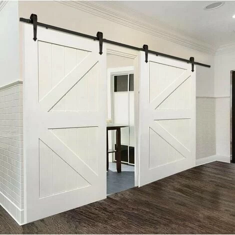 Quincaillerie Kit De Rail Pour Double Porte Coulissante-366CM , Ensemble Industriel Hardware Kit Pour Porte Suspendue En Bois Système De Porte Avec Roulettes Et Rail 4 Quincaillerie Kit De Rail Pour Double Porte Coulissante-366CM , Ensemble Industriel Hardware Kit Pour Porte Suspendue En Bois Système De Porte Avec Roulettes Et Rail – Image 4