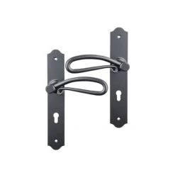 Poignée De Porte D'entrée Rustique En Style Fer Forgé Patiné Sur Plaque Clé I Entraxe 195 Mm, CARCASSONNE