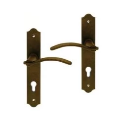 Poignée De Porte Extérieure Rustique En Fer Rouillé Sur Plaque Clé I Entraxe 195 Mm, GASCOGNE