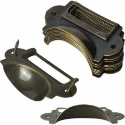 12 Pcs Poignée De Coquille Vintage, Fer Incurvé Bouton De Porte Avec Vis, Bronze Cadre Étiquette De Nom, Porte Étiquettes En Métal, Poignées De Tirage Pour Tiroir Armoire Cuisine Placard 7X3.5cm (Bron -Portes Et Fenêtres Magasin 63653127 3