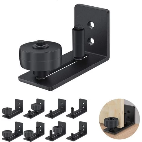 1pcs Guide De Porte Coulissante Robuste En Acier-au Carbone Noir-Rouleau Réglable-Système De Fixation Murale 1 1pcs Guide De Porte Coulissante Robuste En Acier-au Carbone Noir-Rouleau Réglable-Système De Fixation Murale