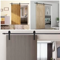 SWANEW Système De Porte Coulissante Ensemble D'accessoires Pour Rail Au Sol Rail De Porte à Rouleau En Bois Verre 150kg Streifen 152CM -Portes Et Fenêtres Magasin 64454428 3