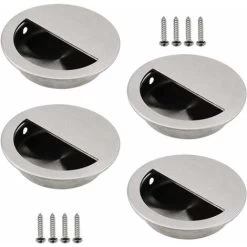 Lot De 4 Poignées Encastrables En Acier Inoxydable Argenté Poignée De Porte Coulissante Ronde Ø50mm Avec Un Trou Demi-Circulaire De 40 X 20mm Facile à Tirer - Pour Porte Coulissante Ou Autres Meubles