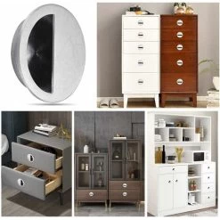 Lot De 4 Poignées Encastrables En Acier Inoxydable Argenté Poignée De Porte Coulissante Ronde Ø50mm Avec Un Trou Demi-Circulaire De 40 X 20mm Facile à Tirer - Pour Porte Coulissante Ou Autres Meubles -Portes Et Fenêtres Magasin 65504814 3