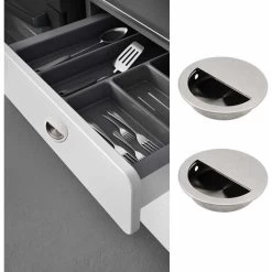 Lot De 4 Poignées Encastrables En Acier Inoxydable Argenté Poignée De Porte Coulissante Ronde Ø50mm Avec Un Trou Demi-Circulaire De 40 X 20mm Facile à Tirer - Pour Porte Coulissante Ou Autres Meubles -Portes Et Fenêtres Magasin 65504814 5