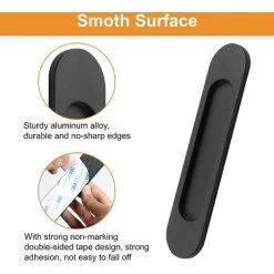 Lot De 2 Poignées De Porte Coulissantes Ovales Auto-adhésives En Alliage D'aluminium Noir Mat Sans Perforation Pour Portes Coulissantes De Grange, Fenêtres, Armoires -Portes Et Fenêtres Magasin 66572629 3