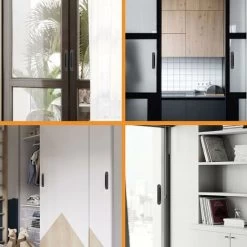 Lot De 2 Poignées De Porte Coulissantes Ovales Auto-adhésives En Alliage D'aluminium Noir Mat Sans Perforation Pour Portes Coulissantes De Grange, Fenêtres, Armoires -Portes Et Fenêtres Magasin 66572629 4