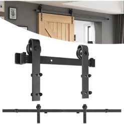 Froadp 200cm Quincaillerie Kit De Rail Système De Porte Coulissante Rail De Suspension En Acier Carbone Charge Jusqu'à 130KG Pour Porte De Grange En Métal Et Bois