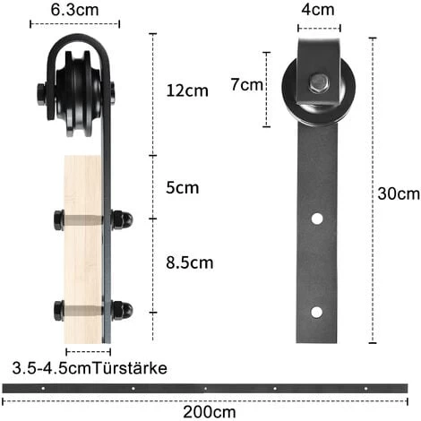 Froadp 200cm Quincaillerie Kit De Rail Système De Porte Coulissante Rail De Suspension En Acier Carbone Charge Jusqu'à 130KG Pour Porte De Grange En Métal Et Bois 2 Froadp 200cm Quincaillerie Kit De Rail Système De Porte Coulissante Rail De Suspension En Acier Carbone Charge Jusqu'à 130KG Pour Porte De Grange En Métal Et Bois – Image 2