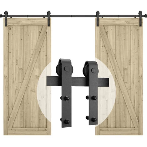 STOEX Quincaillerie Kit De Rail Roulettes Pour Porte Coulissante Hardware Pour Double Porte Suspendue En Bois Sliding Barn Door Hardware - 183CM/10FT 1 STOEX Quincaillerie Kit De Rail Roulettes Pour Porte Coulissante Hardware Pour Double Porte Suspendue En Bois Sliding Barn Door Hardware - 183CM/10FT