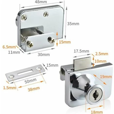 RUIOIU De Porte En Verre,Serrure Vitrine,Verrous De Sécurité à Double Ou Single Ouverture, Pour Porte En Verre De 5-8mm, Clé Séparée Sans Perçage, Alliage De Zinc 2 RUIOIU De Porte En Verre,Serrure Vitrine,Verrous De Sécurité à Double Ou Single Ouverture, Pour Porte En Verre De 5-8mm, Clé Séparée Sans Perçage, Alliage De Zinc – Image 2