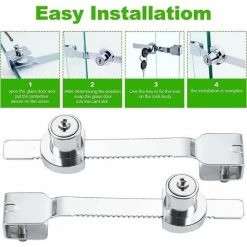 Lot De 4 Verrous De Porte Coulissante En Verre Avec Finition Chromée, Clés Identiques,petites,GU.B/bon Thsinde -Portes Et Fenêtres Magasin 88198697 4