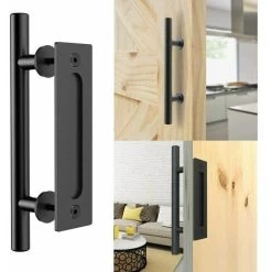 Rétro Poignée De Porte Coulissante Noir Aluminium Tirer Et Rincer La Sets De Poignées Pour Porte Coulissante En Bois, 30cm