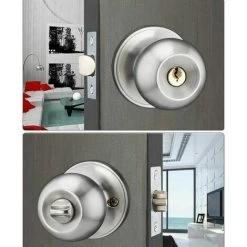 Poignée De Porte, Ronde Bouton Serrure Verrouillage Porte, Verrouillage Par Clés, Taille Du Loquet 60 / 70mm -Portes Et Fenêtres Magasin 95084810 3