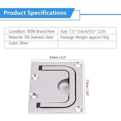 GP Accessoire De Levage,1pcs Poignée De Tirage Bateau De Trappe, Traction En Acier Inoxydable Casier De Trappe Affleurant De Bateau 2 GP Accessoire De Levage,1pcs Poignée De Tirage Bateau De Trappe, Traction En Acier Inoxydable Casier De Trappe Affleurant De Bateau – Image 2